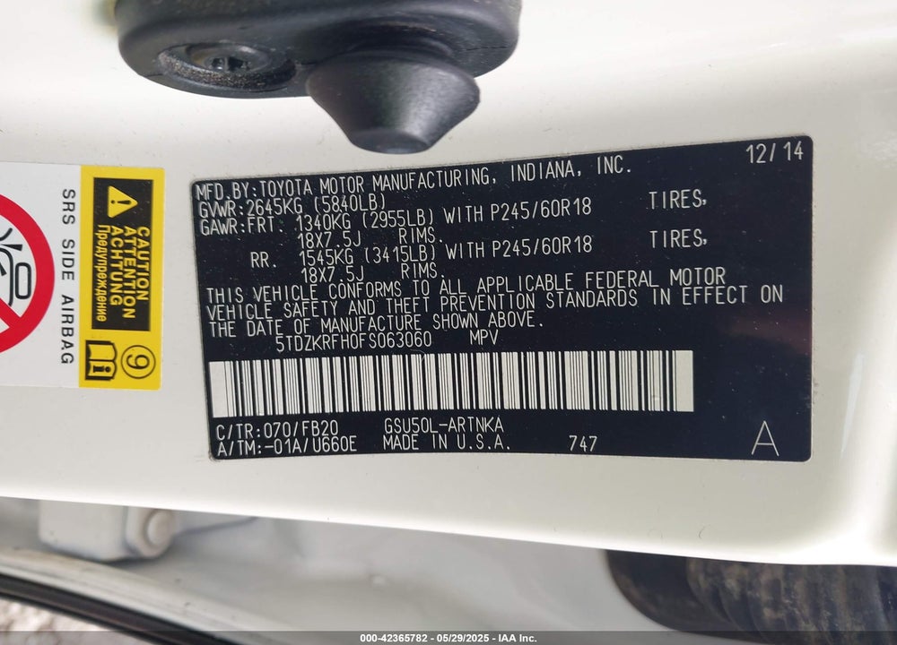 2015 TOYOTA HIGHLANDER LE V6 VIN: 5TDZKRFH0FS063060