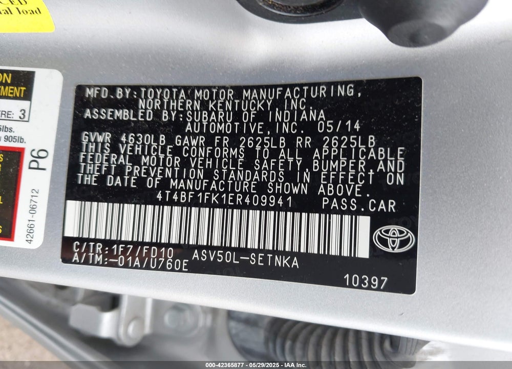 2014 TOYOTA CAMRY LE VIN: 4T4BF1FK1ER409941