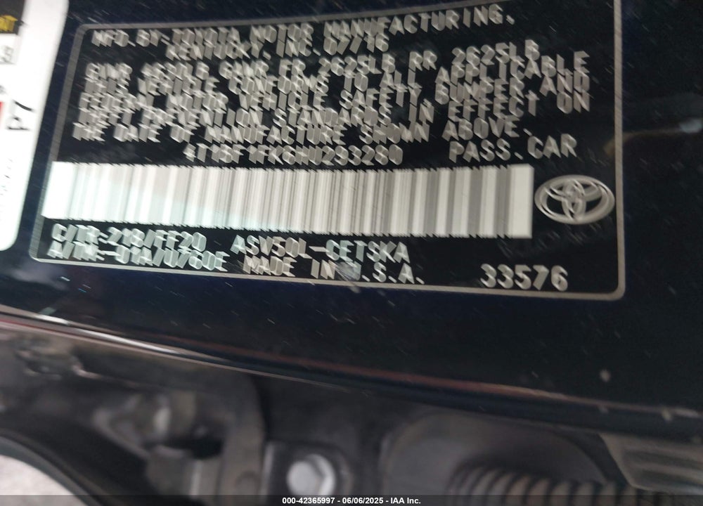 2017 TOYOTA CAMRY VIN: 4T1BF1FK6HU293280