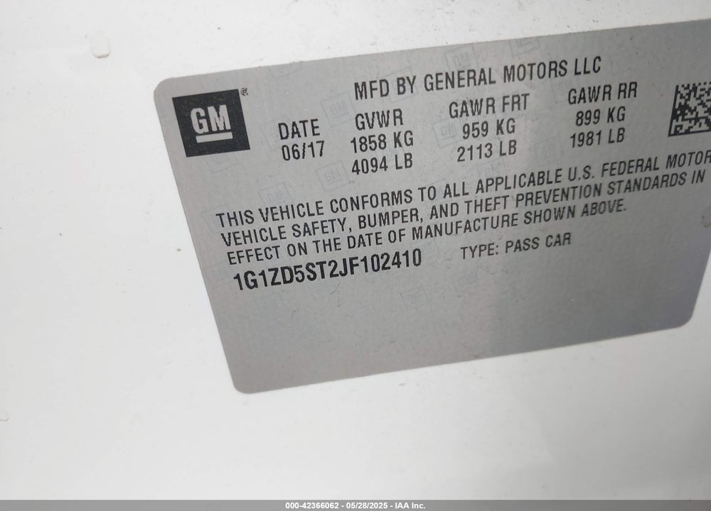 2018 CHEVROLET MALIBU VIN: 1G1ZD5ST2JF102410