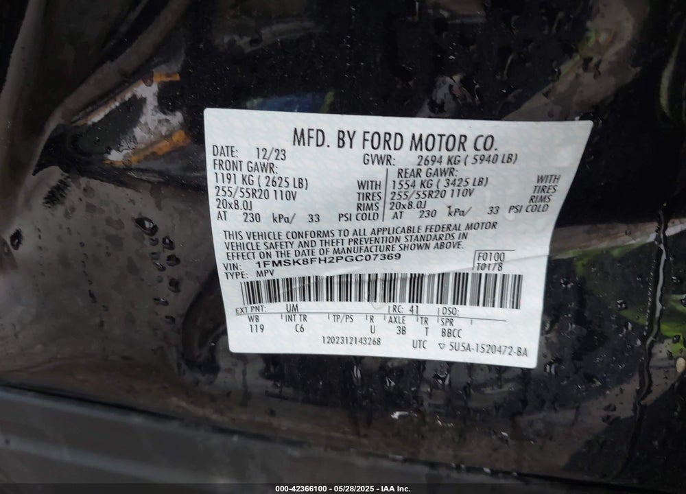 2023 FORD EXPLORER VIN: 1FMSK8FH2PGC07369