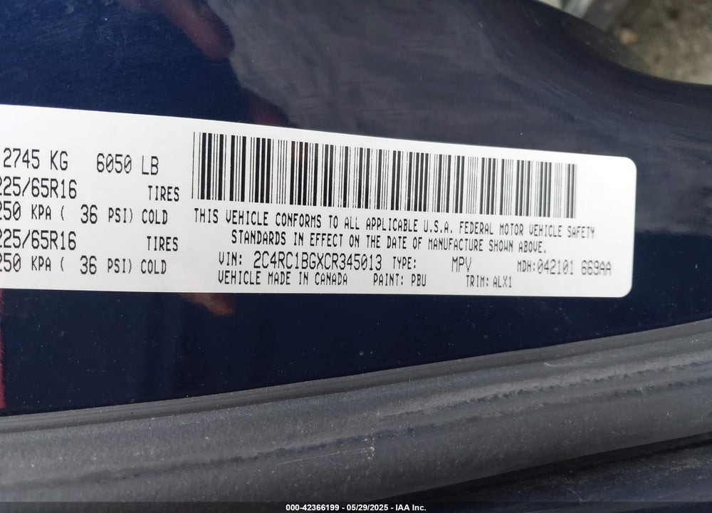 2012 CHRYSLER TOWN & COUNTRY VIN: 2C4RC1BGXCR345013