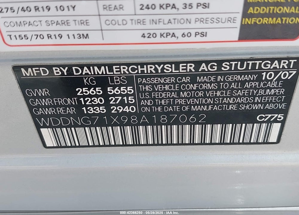 2008 MERCEDES-BENZ S 550 VIN: WDDNG71X98A187062