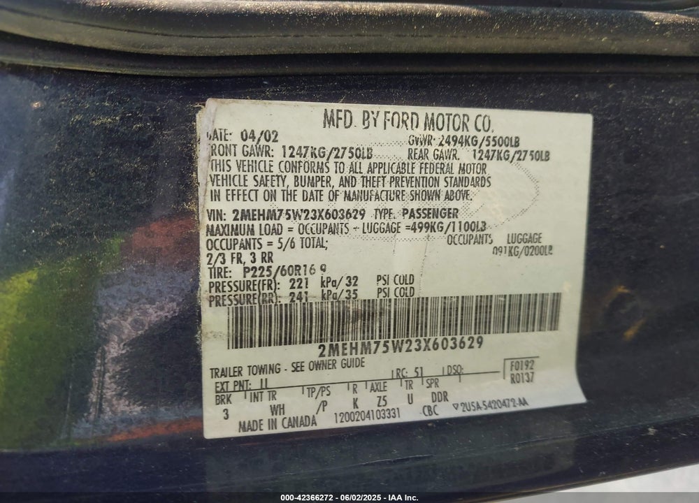 2003 MERCURY GRAND MARQUIS LS VIN: 2MEHM75W23X603629