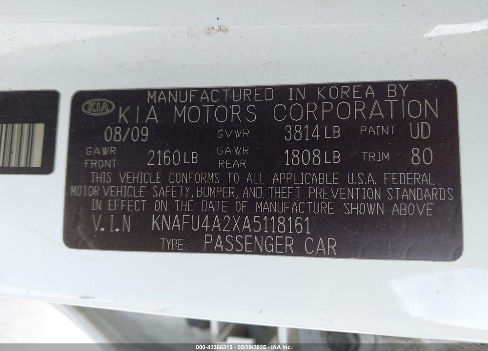 2010 KIA FORTE EX VIN: KNAFU4A2XA5118161