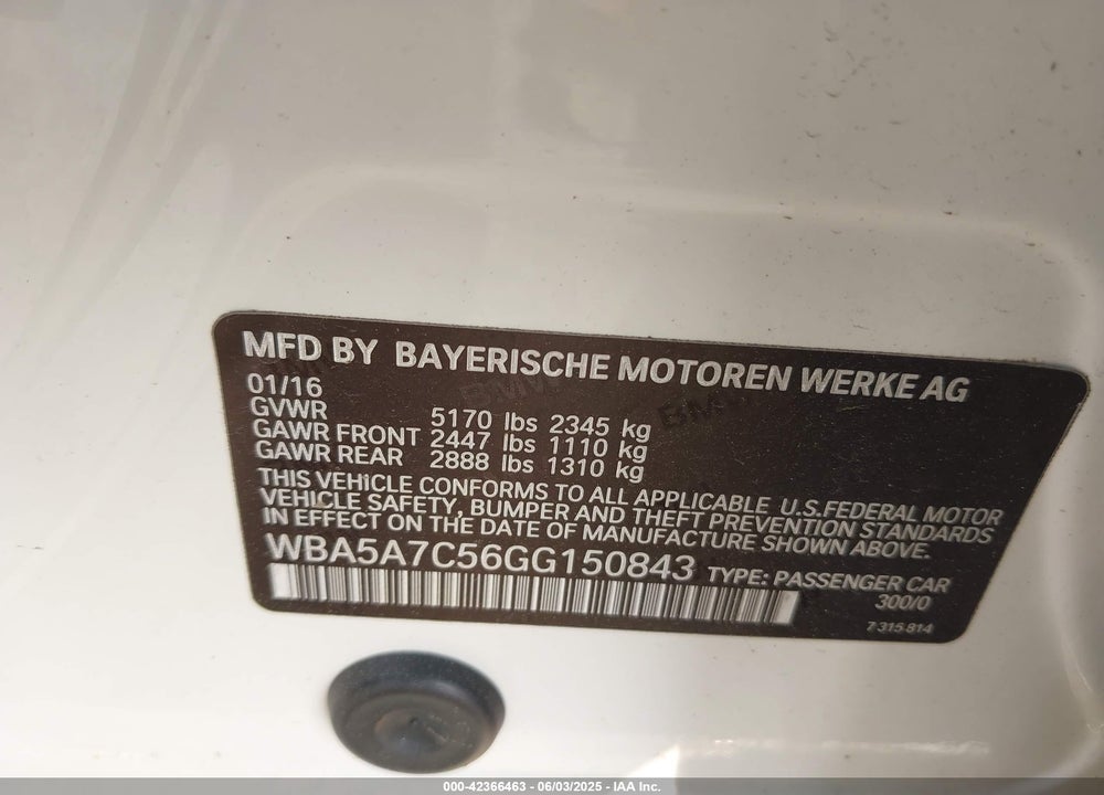 2016 BMW 528I XDRIVE VIN: WBA5A7C56GG150843