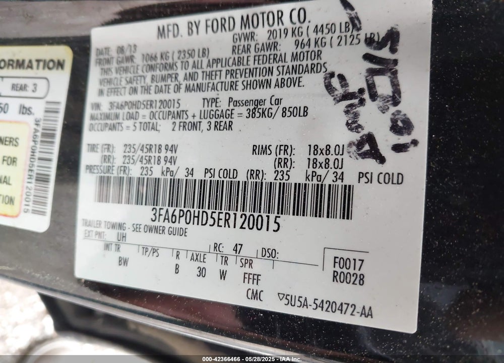 2014 FORD FUSION VIN: 3FA6P0HD5ER120015