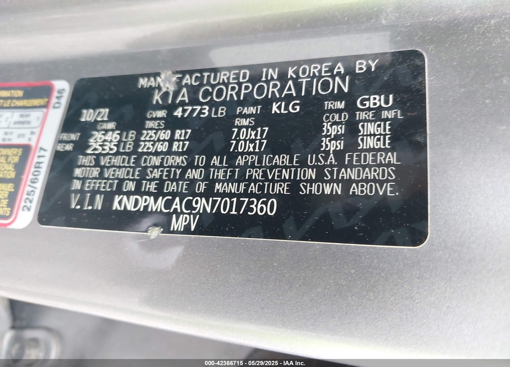 2022 KIA SPORTAGE VIN: KNDPMCAC9N7017360