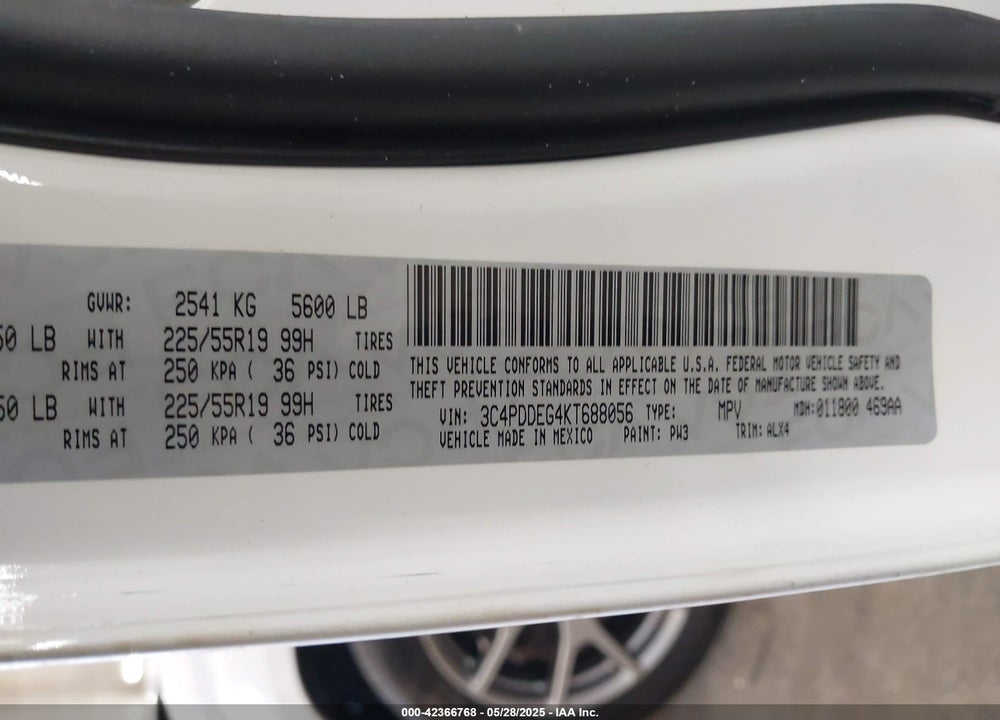 2019 DODGE JOURNEY VIN: 3C4PDDEG4KT688056