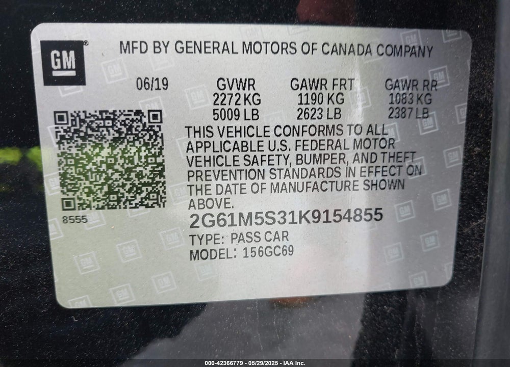 2019 CADILLAC XTS LUXURY VIN: 2G61M5S31K9154855