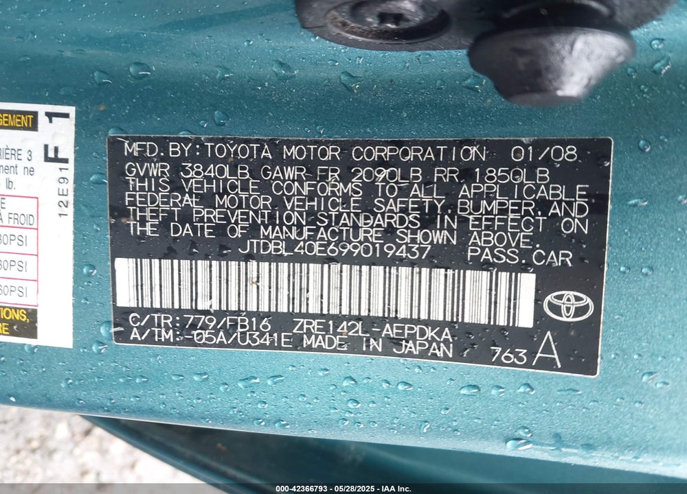 2009 TOYOTA COROLLA VIN: JTDBL40E699019437
