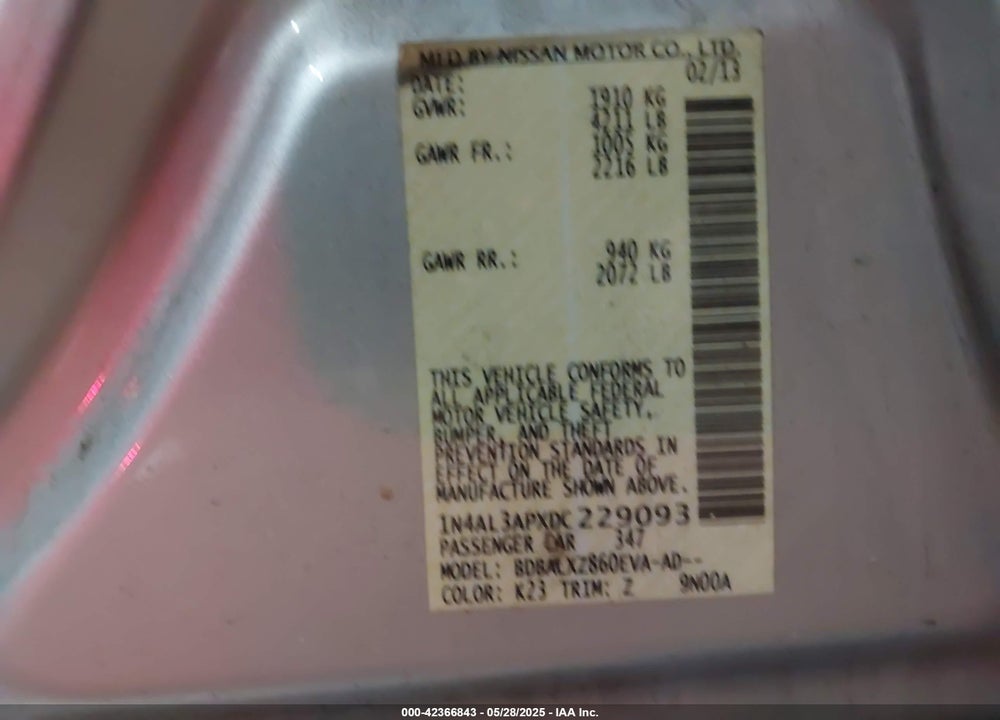 2013 NISSAN ALTIMA 2.5 SL VIN: 1N4AL3APXDC229093