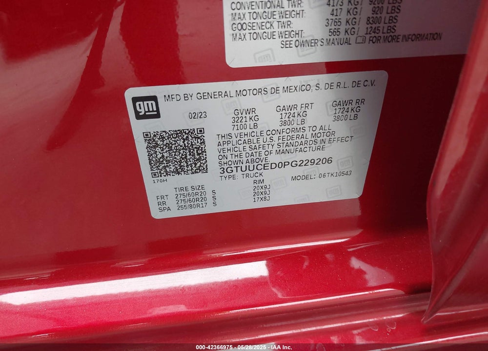2023 GMC SIERRA 1500 4WD SHORT BOX ELEVATION WITH 3SB VIN: 3GTUUCED0PG229206
