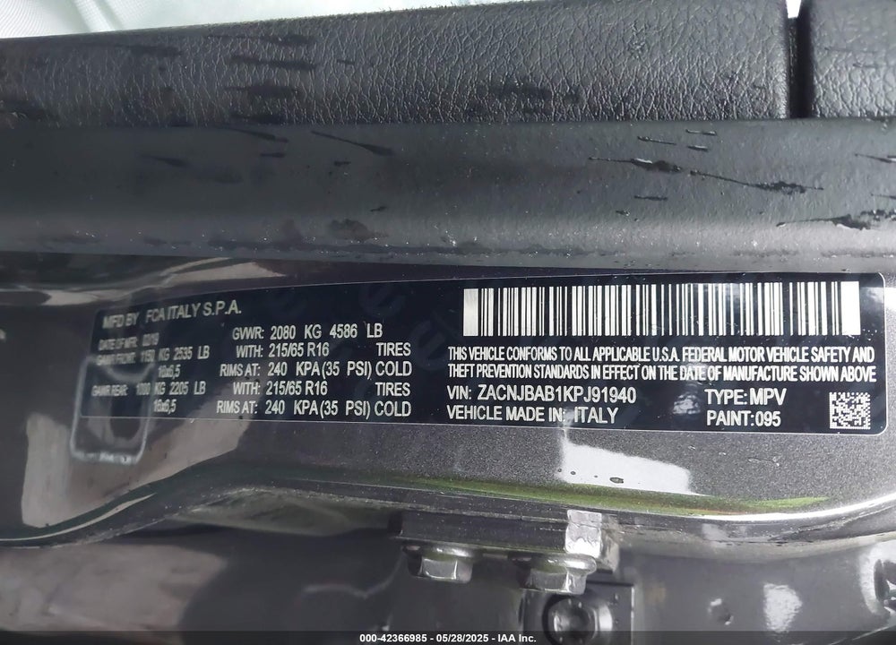 2019 JEEP RENEGADE VIN: ZACNJBAB1KPJ91940