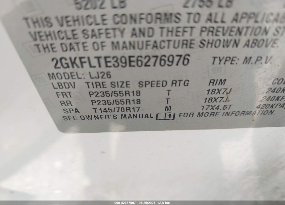 2014 GMC TERRAIN VIN: 2GKFLTE39E6276976