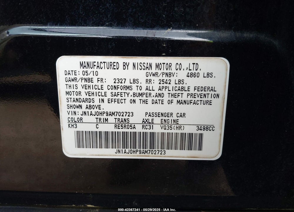 2010 INFINITI EX35 VIN: JN1AJ0HP9AM702723