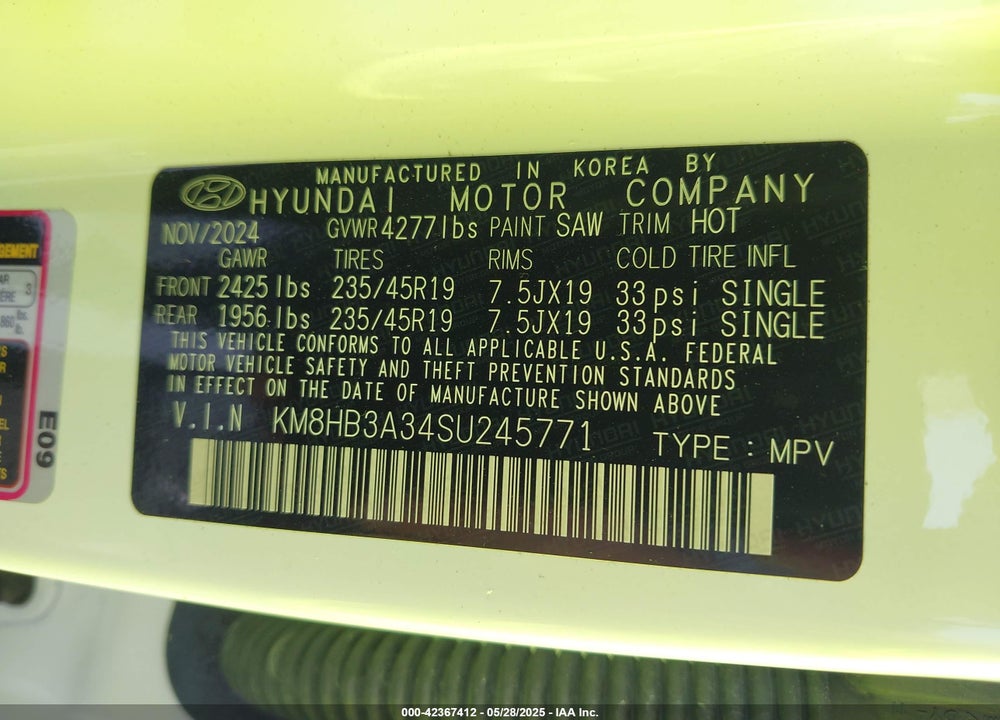 2025 HYUNDAI KONA N LINE S VIN: KM8HB3A34SU245771