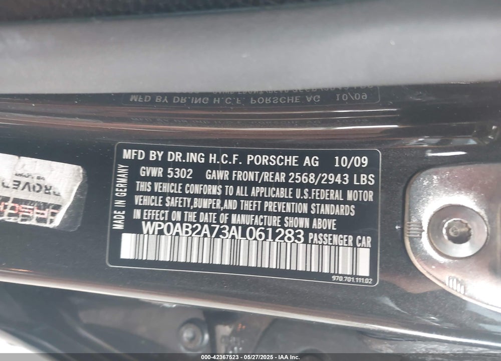 2010 PORSCHE PANAMERA VIN: WP0AB2A73AL061283