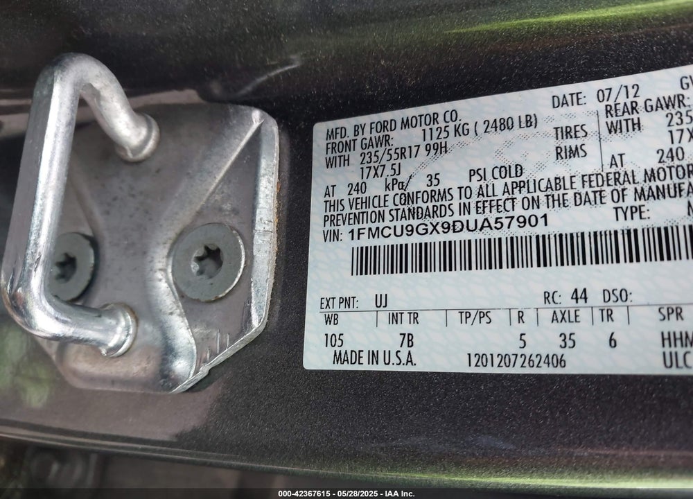 2013 FORD ESCAPE VIN: 1FMCU9GX9DUA57901