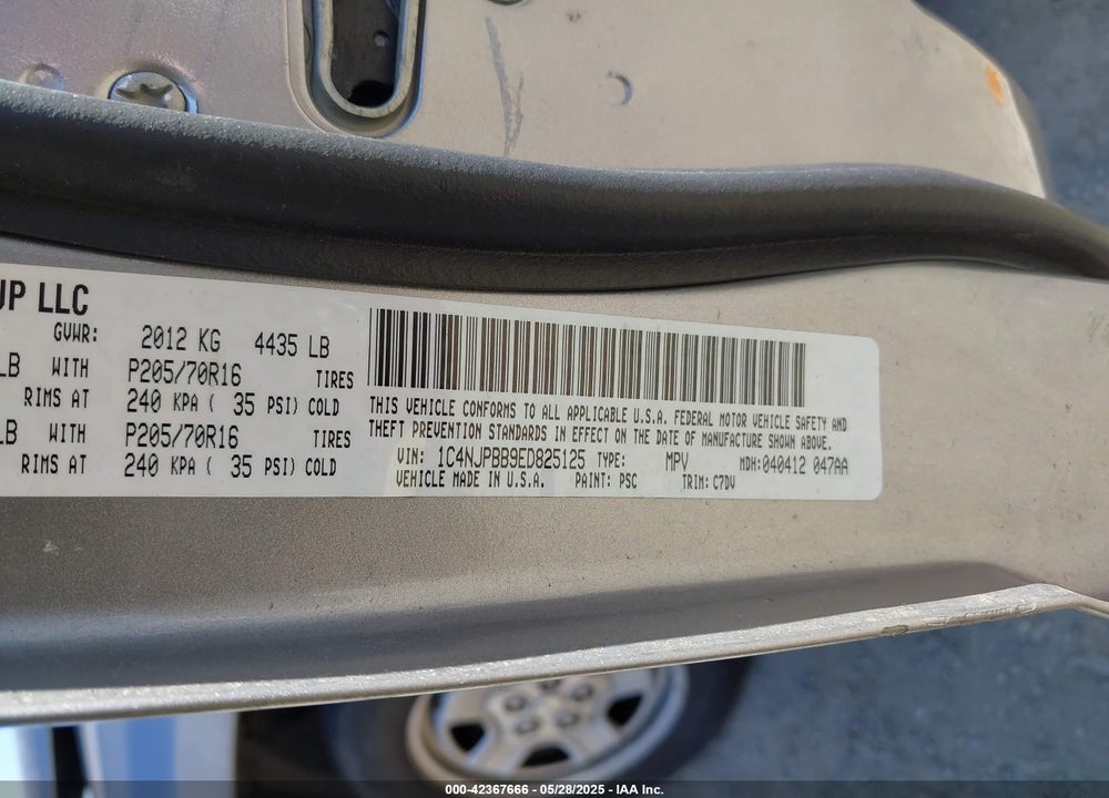 2014 JEEP PATRIOT SPORT VIN: 1C4NJPBB9ED825125