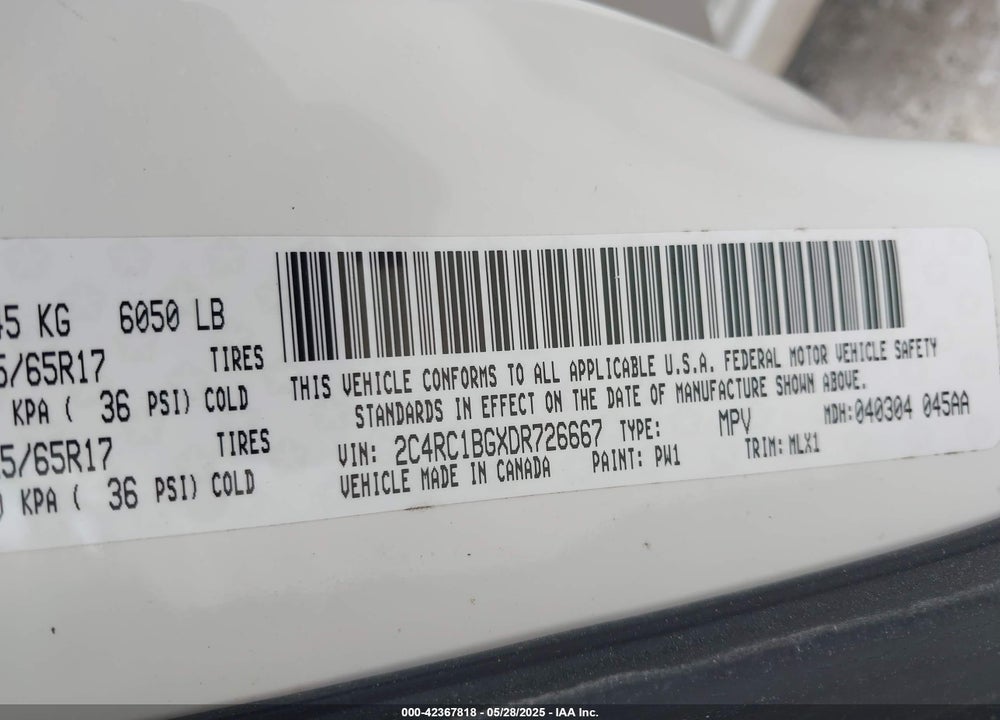 2013 CHRYSLER TOWN & COUNTRY TOURING VIN: 2C4RC1BGXDR726667