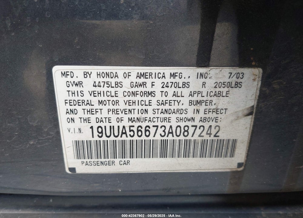 2003 ACURA TL 3.2 VIN: 19UUA56673A087242
