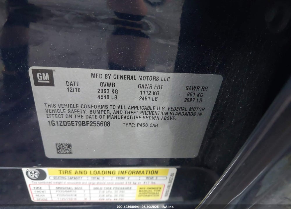 2011 CHEVROLET MALIBU VIN: 1G1ZD5E79BF255608