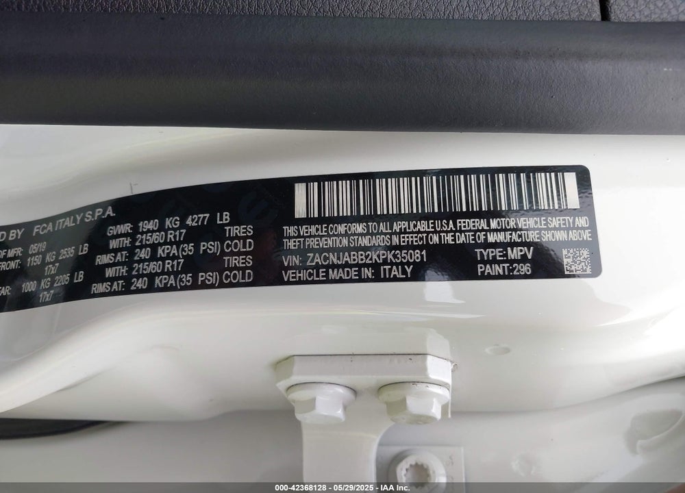2019 JEEP RENEGADE VIN: ZACNJABB2KPK35081