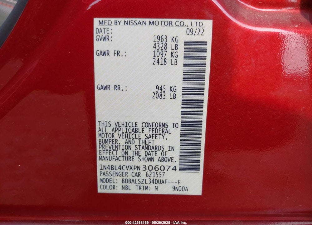 2023 NISSAN ALTIMA VIN: 1N4BL4CVXPN306074