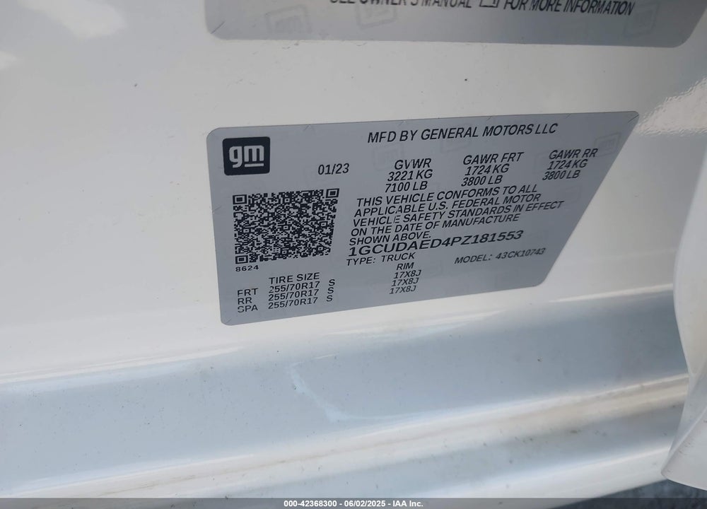 2023 CHEVROLET SILVERADO 1500 VIN: 1GCUDAED4PZ181553