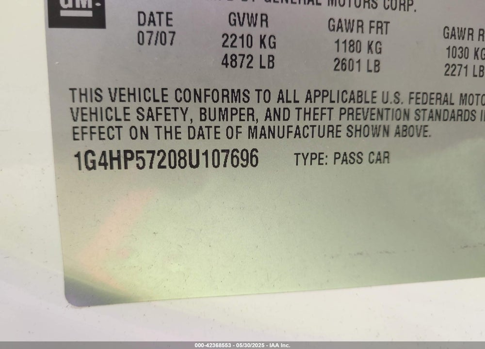 2008 BUICK LUCERNE CX VIN: 1G4HP57208U107696