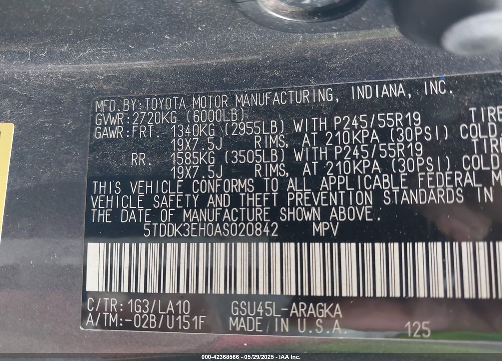 2010 TOYOTA HIGHLANDER LIMITED V6 VIN: 5TDDK3EH0AS020842