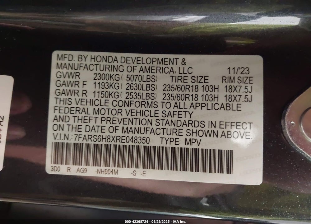 2024 HONDA CR-V HYBRID VIN: 7FARS6H8XRE048350