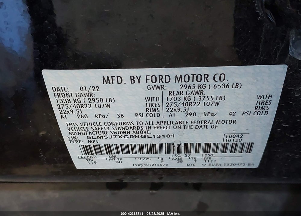 2022 LINCOLN AVIATOR VIN: 5LM5J7XC0NGL13181