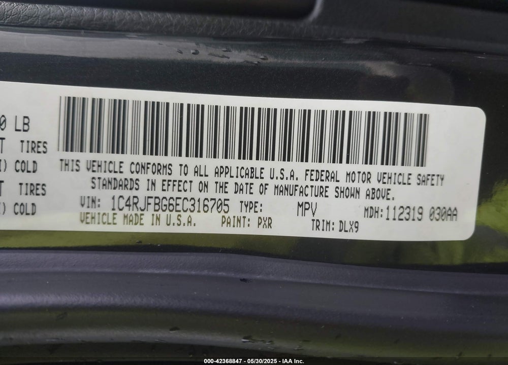2014 JEEP GRAND CHEROKEE LIMITED VIN: 1C4RJFBG6EC316705