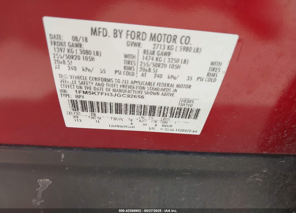 2018 FORD EXPLORER VIN: 1FM5K7FH3JGC92656