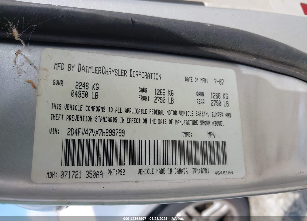 2007 DODGE MAGNUM VIN: 2D4FV47VX7H899799