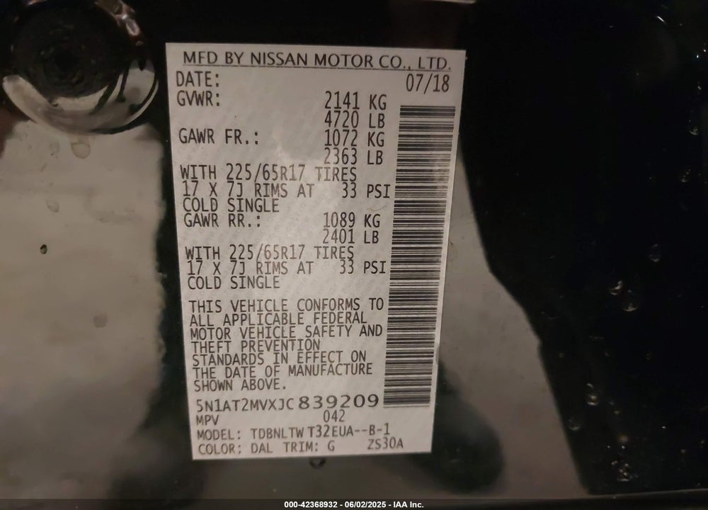 2018 NISSAN ROGUE VIN: 5N1AT2MVXJC839209