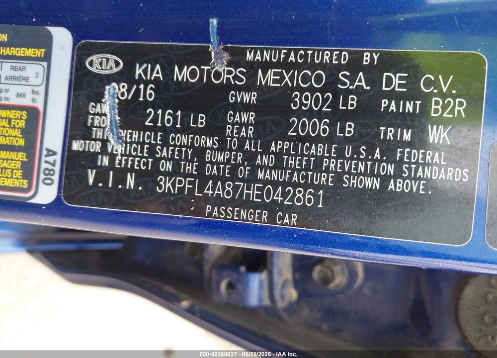 2017 KIA FORTE VIN: 3KPFL4A87HE042861