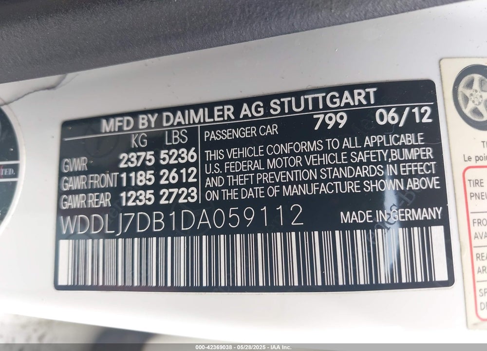 2013 MERCEDES-BENZ CLS 550 VIN: WDDLJ7DB1DA059112