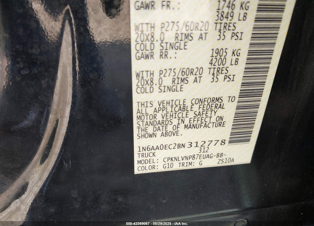 2011 NISSAN TITAN VIN: 1N6AA0EC2BN312778