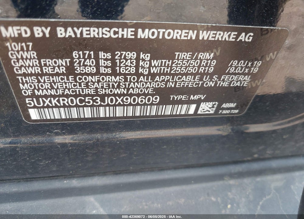2018 BMW X5 XDRIVE35I VIN: 5UXKR0C53J0X90609