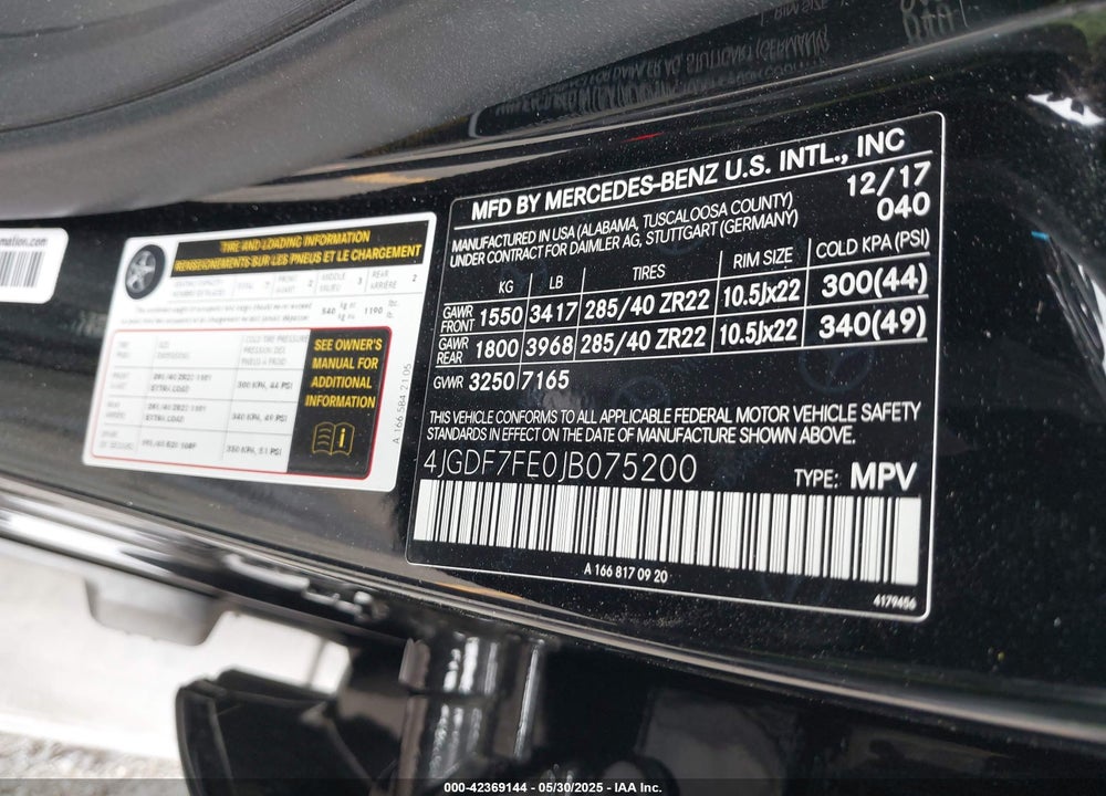 2018 MERCEDES-BENZ AMG GLS 63 VIN: 4JGDF7FE0JB075200