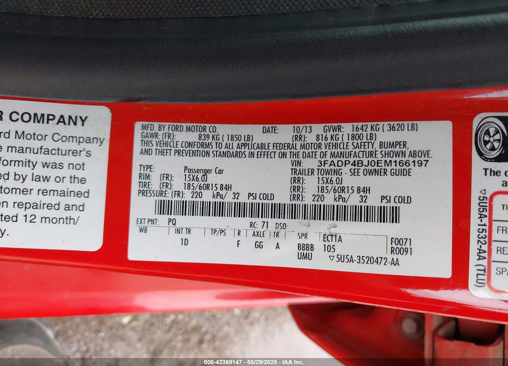 2014 FORD FIESTA SE VIN: 3FADP4BJ0EM166197