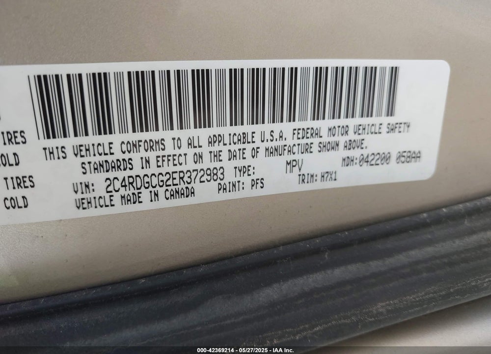 2014 DODGE GRAND CARAVAN SXT VIN: 2C4RDGCG2ER372983
