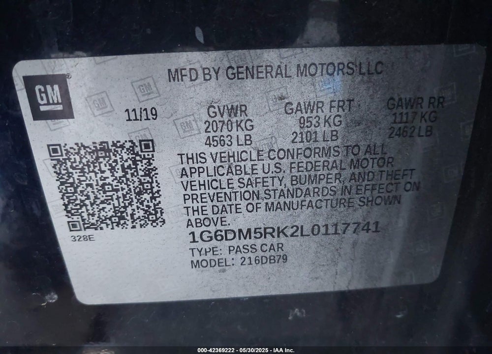 2020 CADILLAC CT5 VIN: 1G6DM5RK2L0117741