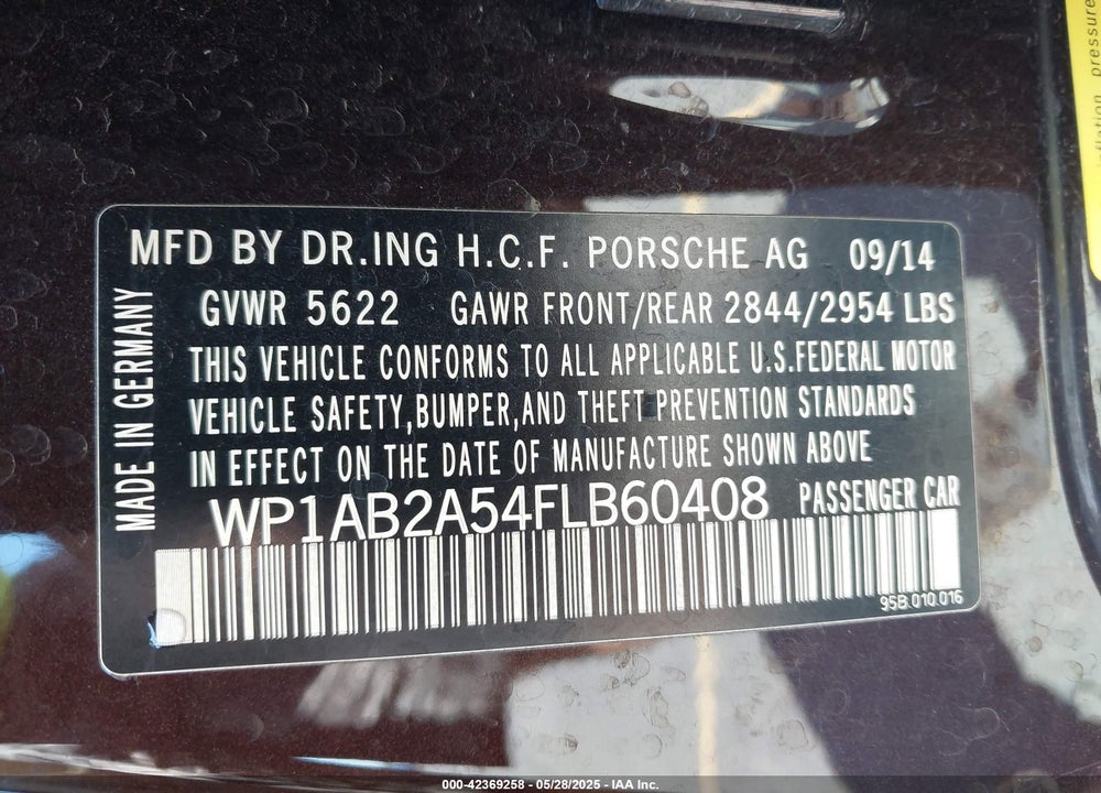 2015 PORSCHE MACAN VIN: WP1AB2A54FLB60408