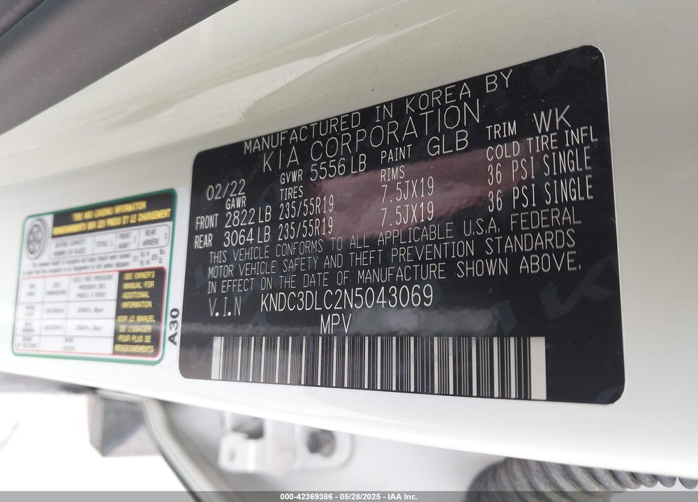 2022 KIA EV6 VIN: KNDC3DLC2N5043069