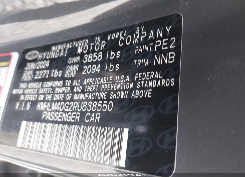 2024 HYUNDAI ELANTRA VIN: KMHLM4DG2RU838550