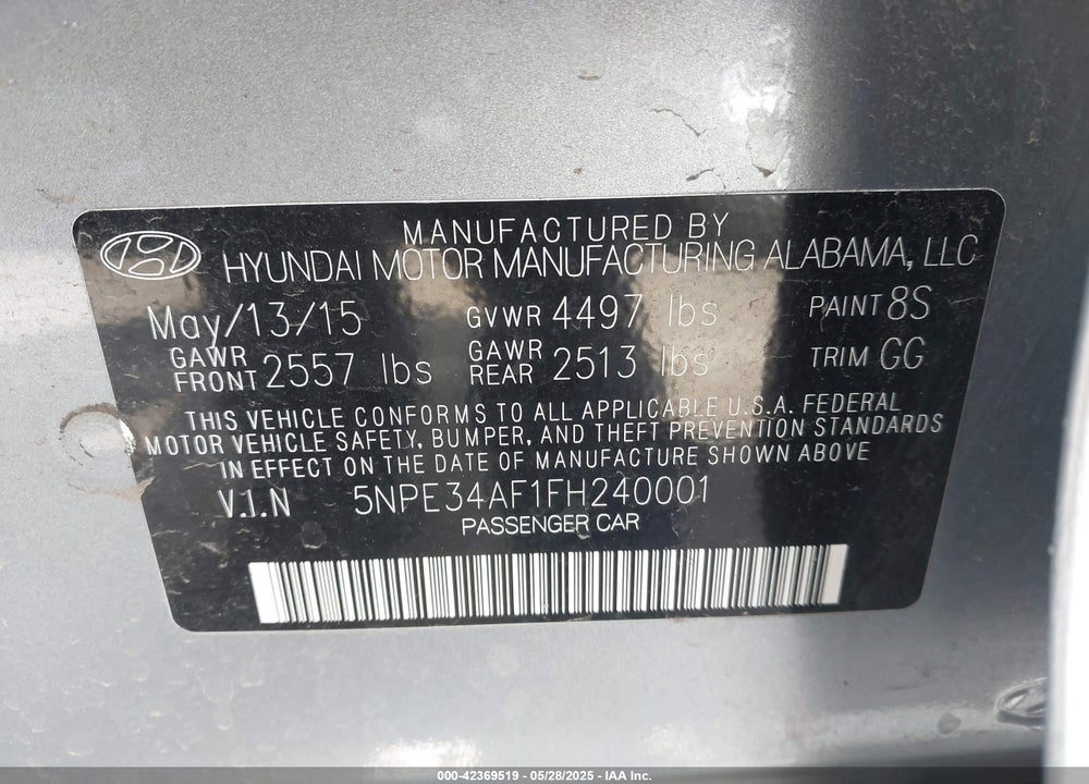2015 HYUNDAI SONATA LIMITED VIN: 5NPE34AF1FH240001